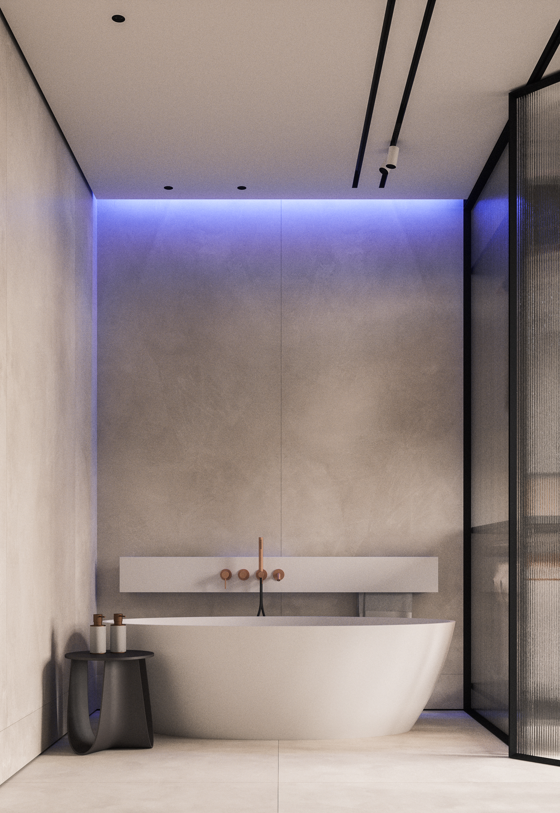 Bucharest Penthouse Interior Design - Minimalist Bathroom Freestanding Tub - Hype Project - arh. Adrian Ianculescu