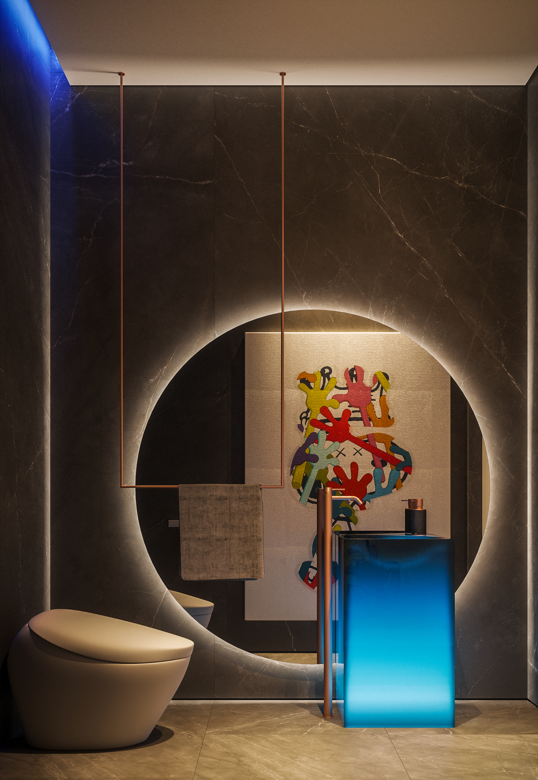 Bucharest Penthouse Interior Design - Modern Bathroom Blue Washbasin - Hype Project - arh. Adrian Ianculescu (2)